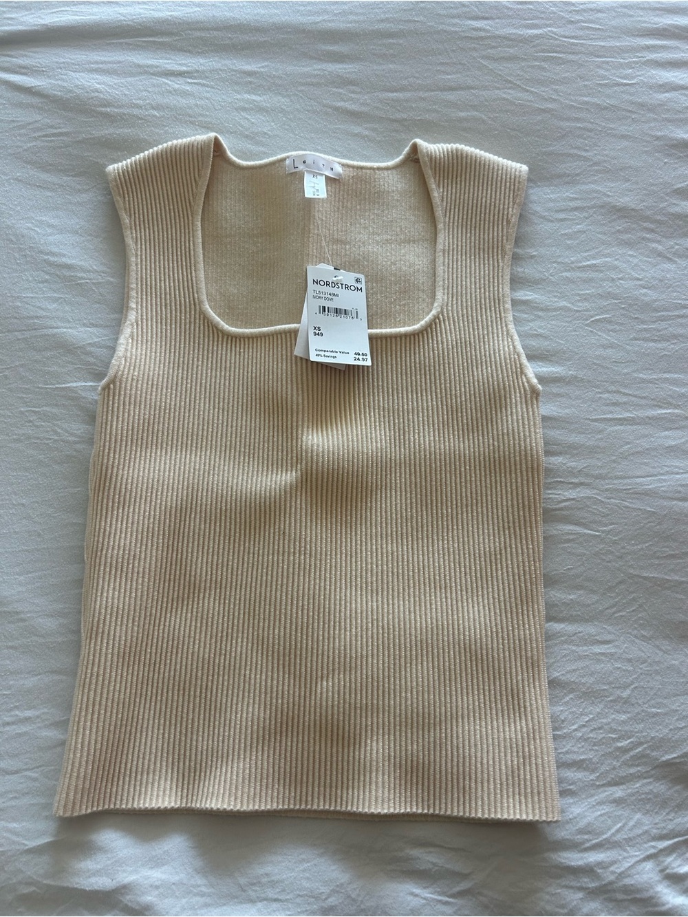 Nordstrom Ribbed Square Neck Tank Top — Cream